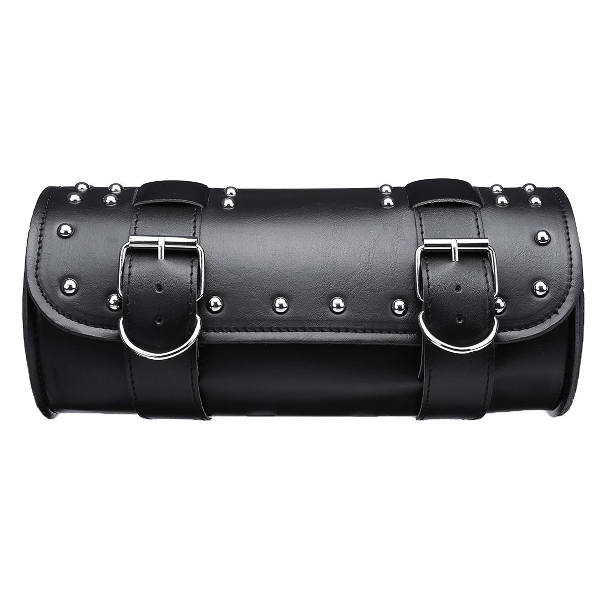 Motorcycle-PU-Leather-Black-Tool-Bag-Front-Fork-Handlebar-Saddlebags-Roll-Barrel-Style-1513808