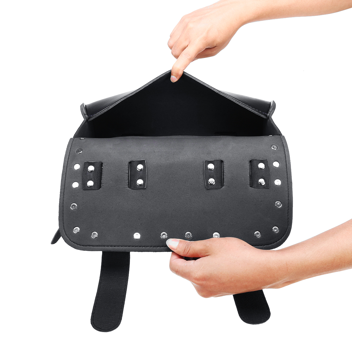Motorcycle-PU-Leather-Black-Tool-Bag-Front-Fork-Handlebar-Saddlebags-Roll-Barrel-Style-1513808
