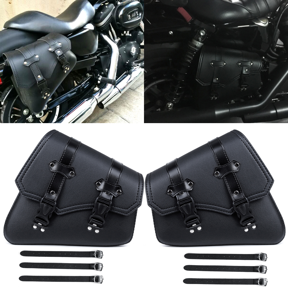 Motorcycle-Saddlebags-3-Quick-Release-Buckle-Black-PU-Leather-Waterproof-Universal-1648732