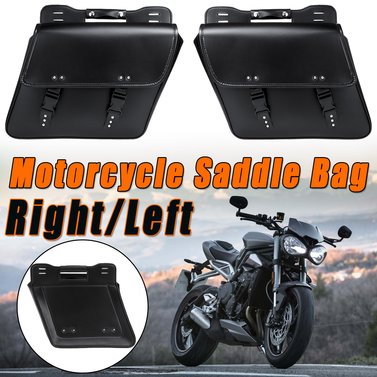 Motorcycle-Saddlebags-Tool-Luggage-Saddle-Bag-Black-PU-Leather-Universal-1595979
