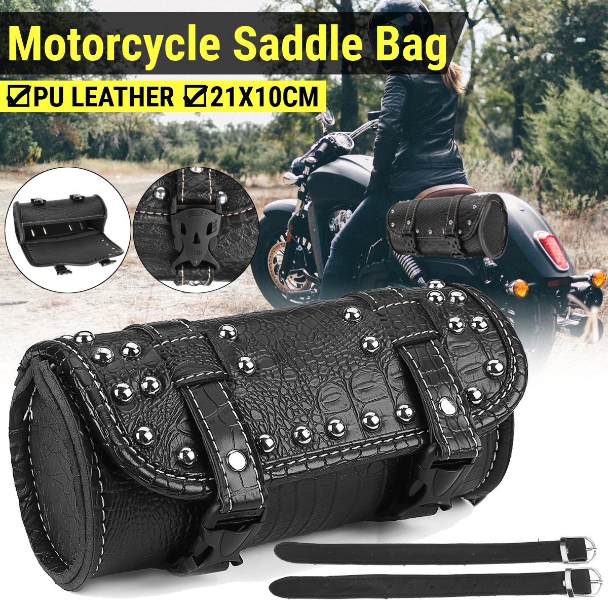PU-Leather-Side-Tool-Box-Hanging-Saddlebag-Black-Motorcycle-Universal-1682367