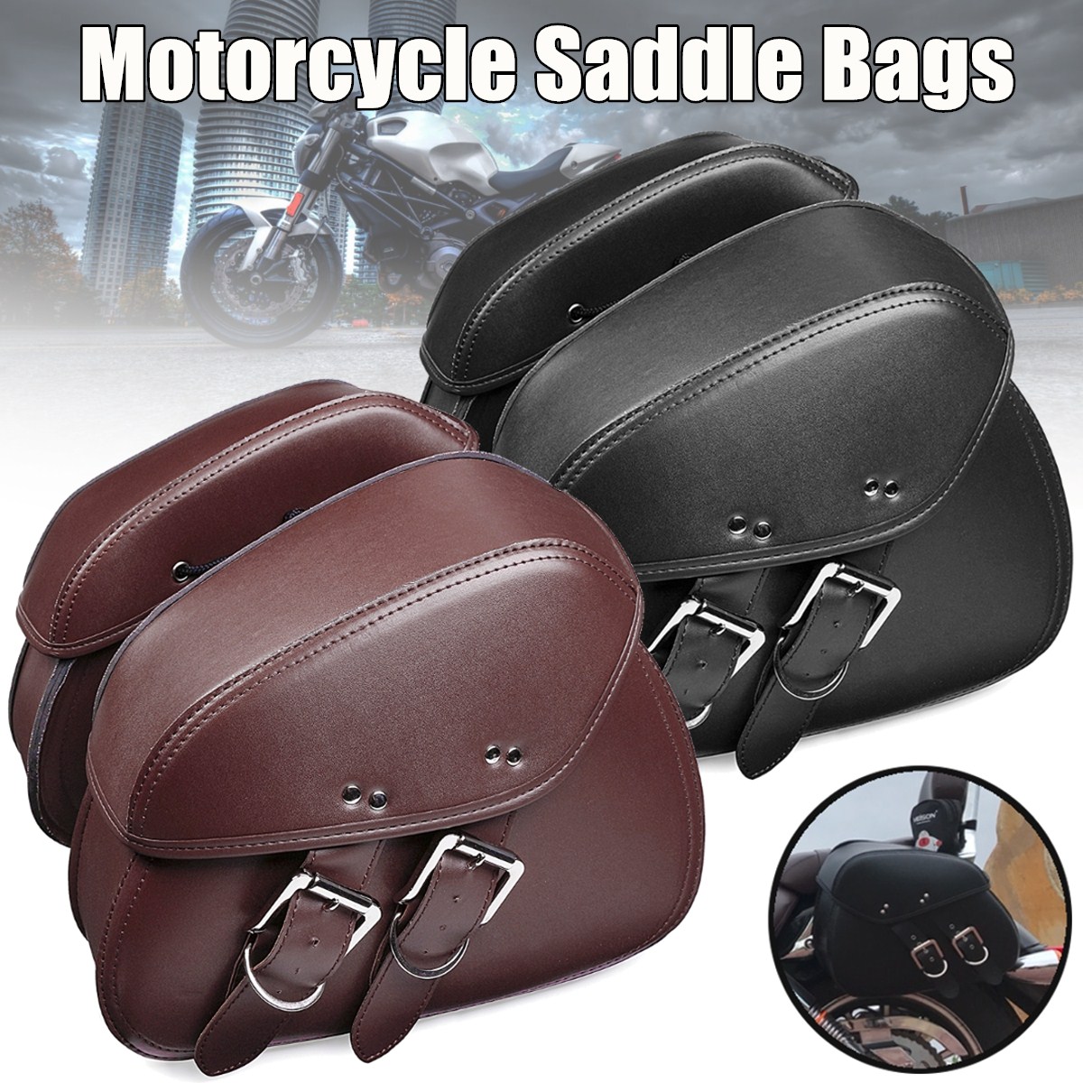 Pair-BlackBrown-PU-Leather-Motorcycle-Tool-Luggage-Bag-Saddlebags-For-Harley-1322190