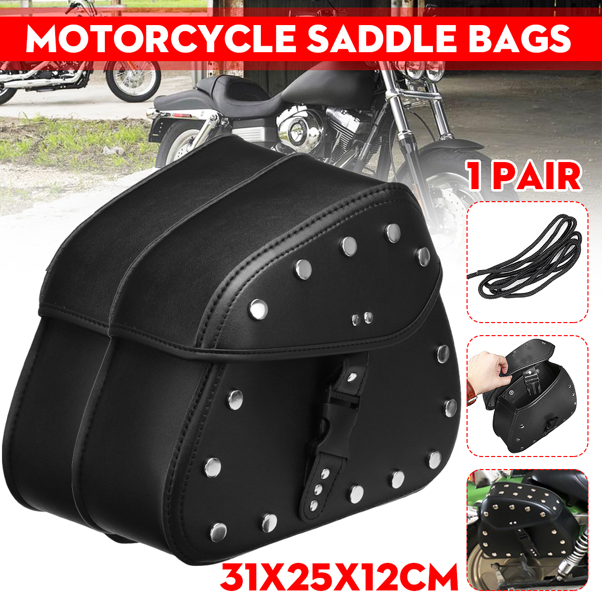 Pair-Brown-Black-Universal-PU-Leather-Motorcycle-Tool-Bag-Luggage-Saddlebags-1320378