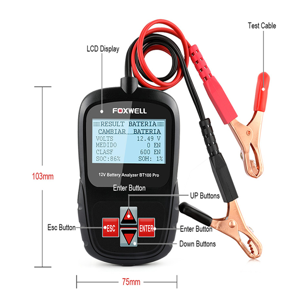 FOXWELL-BT100-PRO-Car-Battery-Tester-6V-12V-For-Flooded-AGM-GEL-100-To-1100CCA-200AH-Battery-Health--1355993