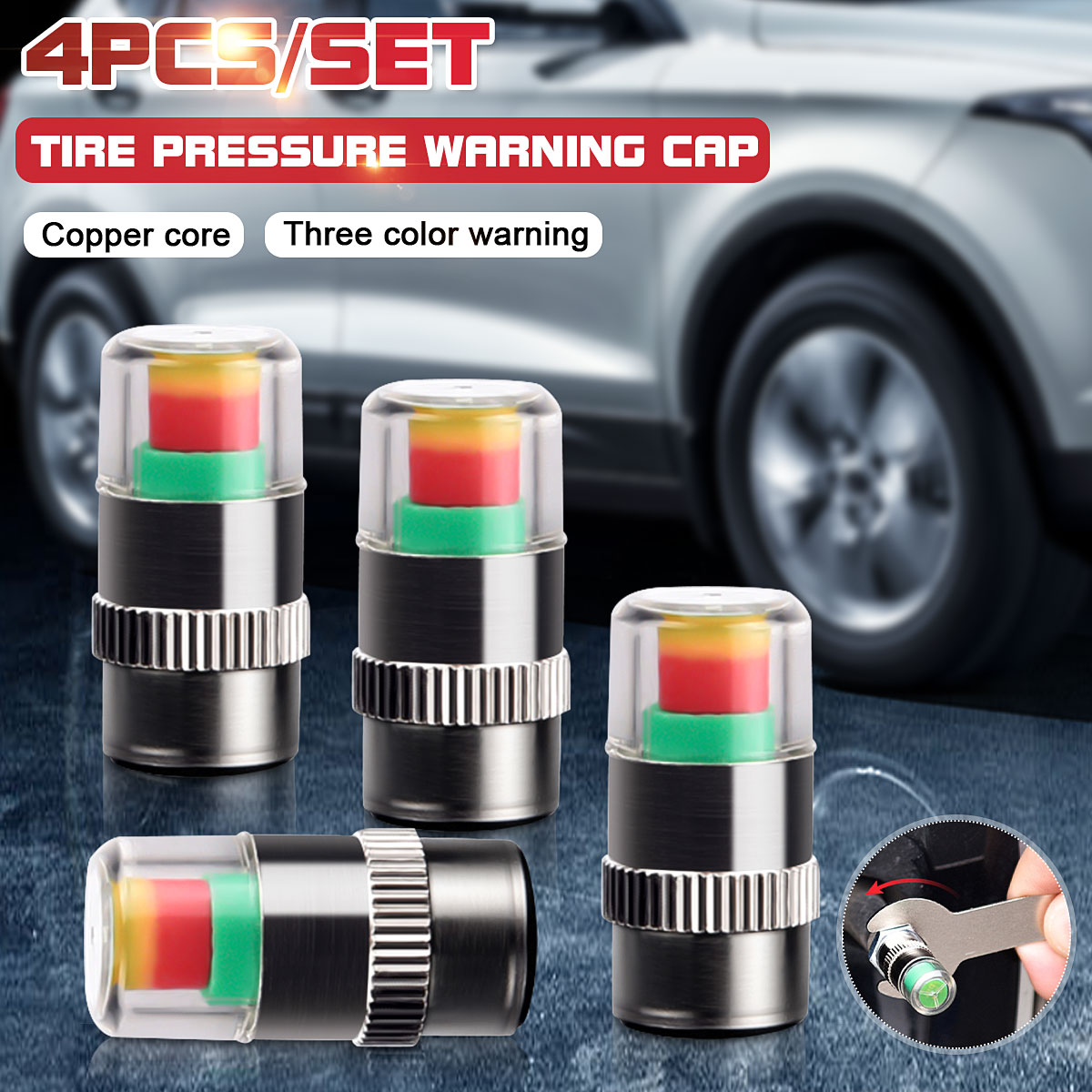 4Pcs Car Copper Tire Pressure Cap Monitoring Universal Sensor Indicator