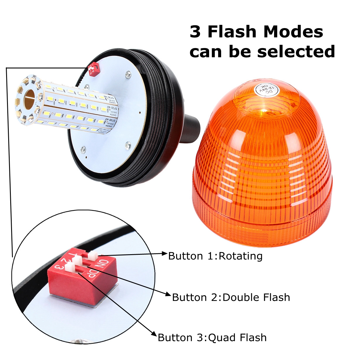60-LED-Rotating-Flashing-Light-Amber-Beacon-DIN-Pole-Mount-Tractor-Warning-Light-Lamp-1224V-1701182