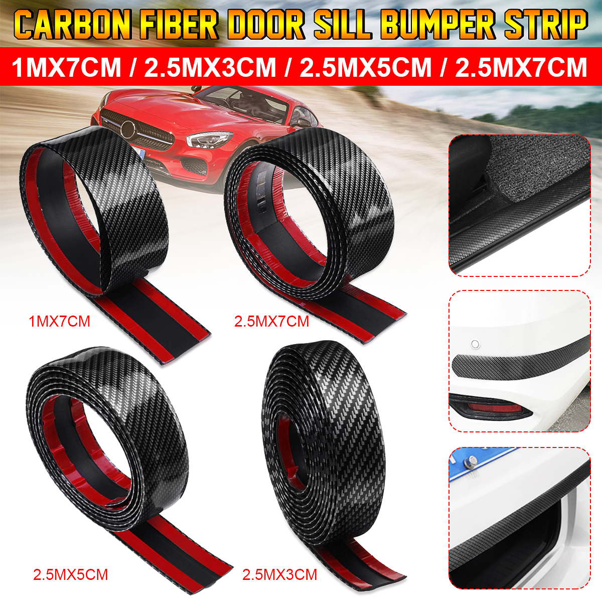 1M--25M-Car-Carbon-Fiber-Door-Sill-Protector-Rubber-Edge-Guard-Strip-Universal-1610605