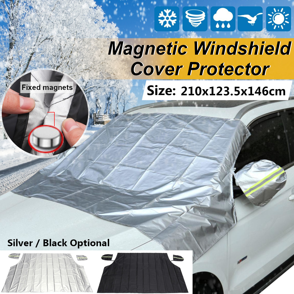 210x1235x146cm-Magnetic-Car-Windshield-Snow-Cover-Sun-Dust-Ice-Frost-Protector-Shield-Green-1415383