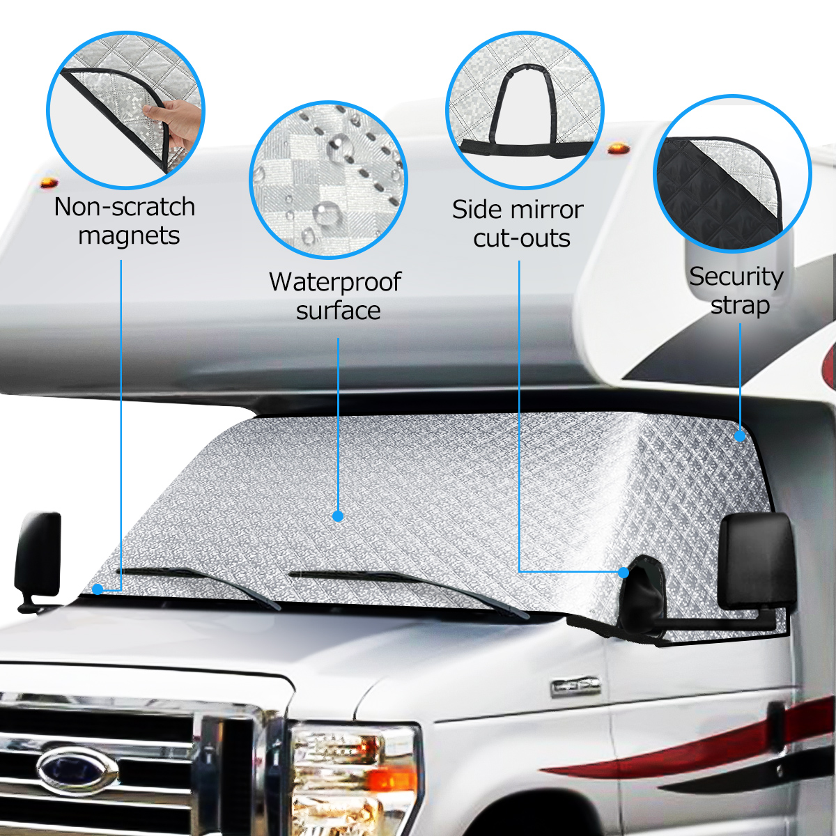 ELUTO-Car-Windshield-Cover-Front-Window-Sun-Snow-Motorhome-Windproof-For-1997-2019-RV-1708857