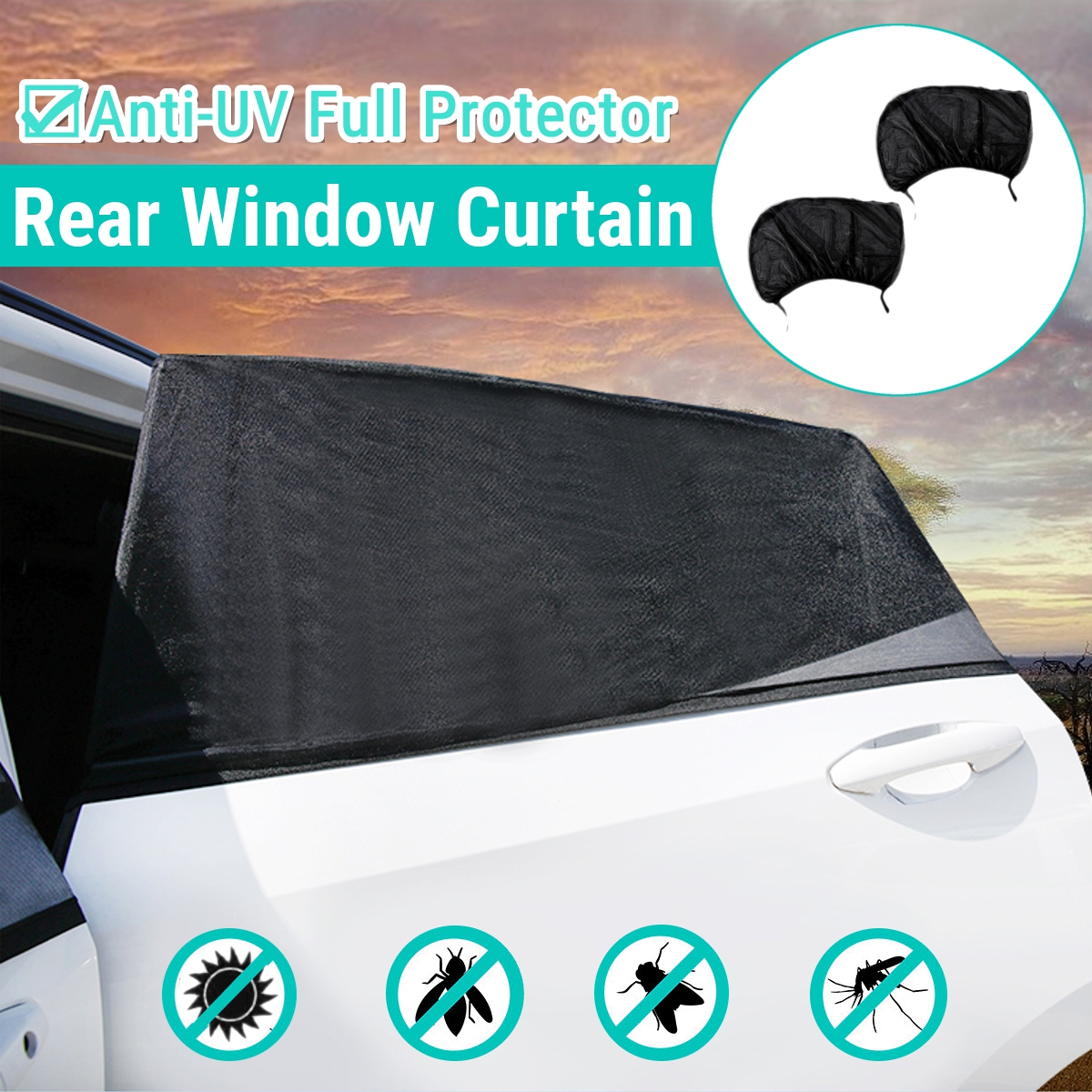 Pair-Rear-Car-Sun-Shade-Window-Visor-Mesh-Curtain-UV-Protection-Rear-Side-Black-1726715