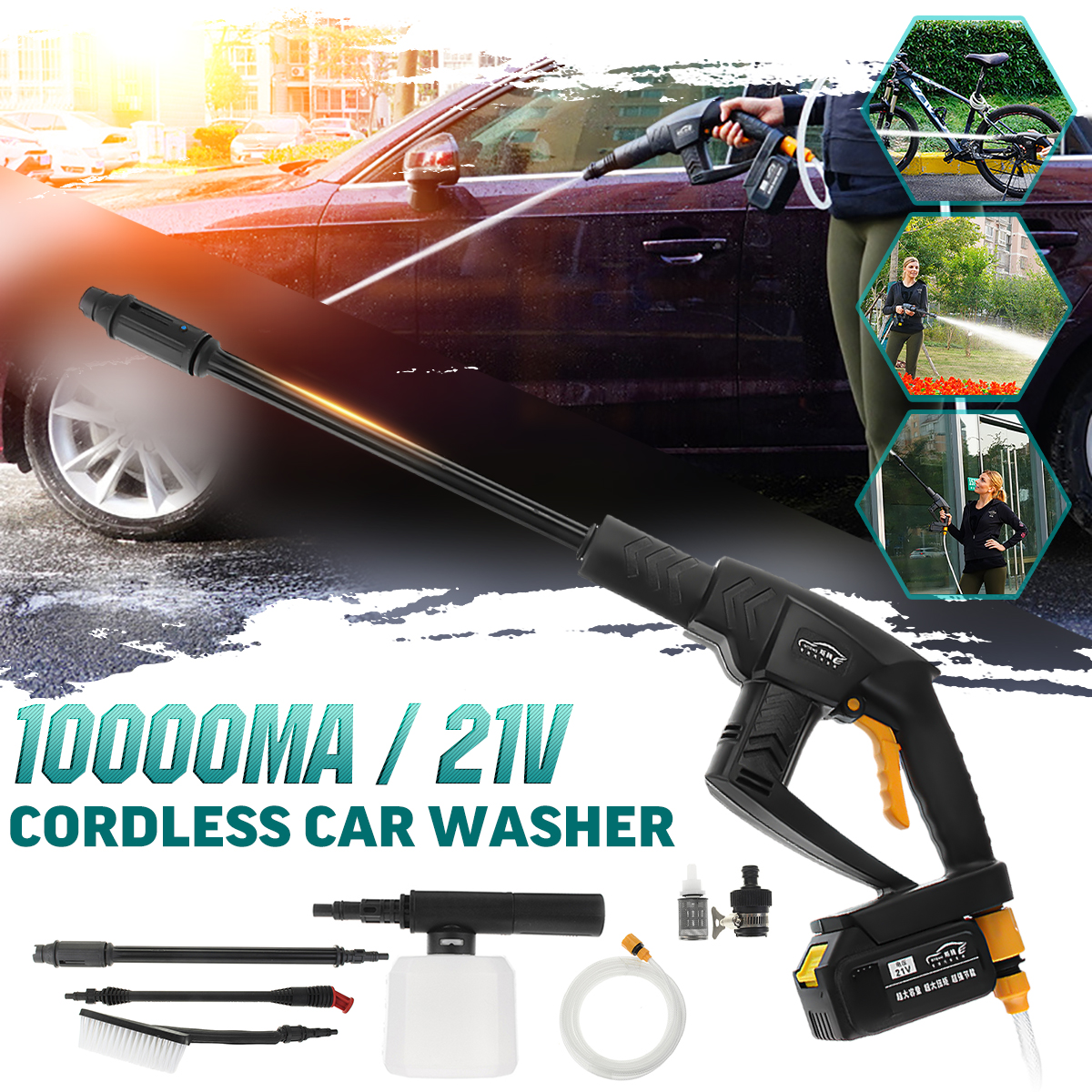 21V-Cordless-Pressure-Washer-Cleaner-Water-Hose-Nozzle-Kit--BatteryCharger-1624897