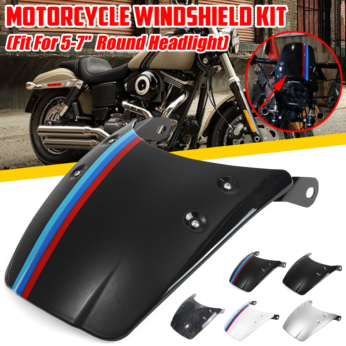 5-7-Inch-Universal-Fitting-For-Round-Headlights-Motorcycle-Windshield-Windscreen-Kit-1703370