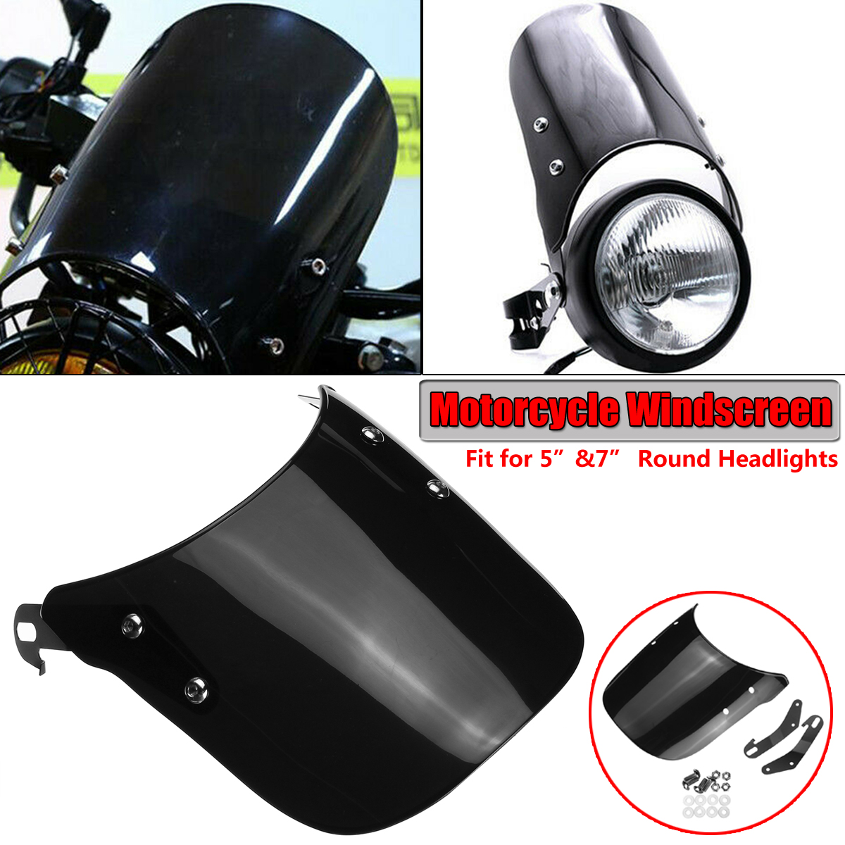 Black-Windshield-Windscreen-For-5inch-7inch-Round-Headlights-Motorcycle-Universal-1518614