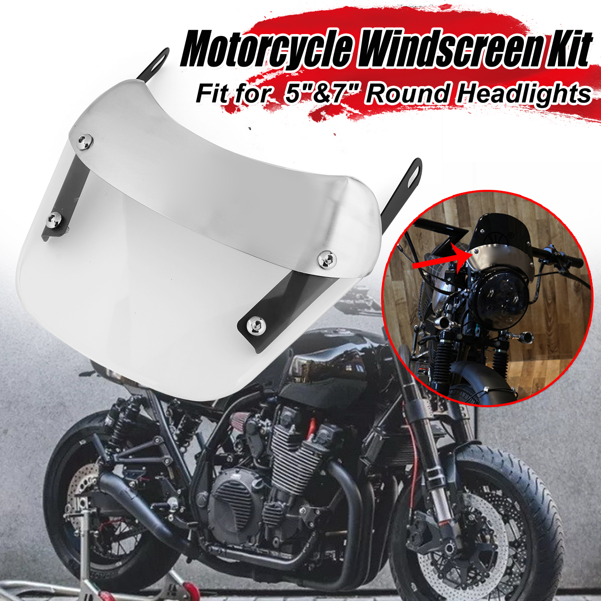 Clear-Front-Windshield-Windscreen-Bracket-For-Motorcycle-5quot--7quot-Round-Headlights-1603417