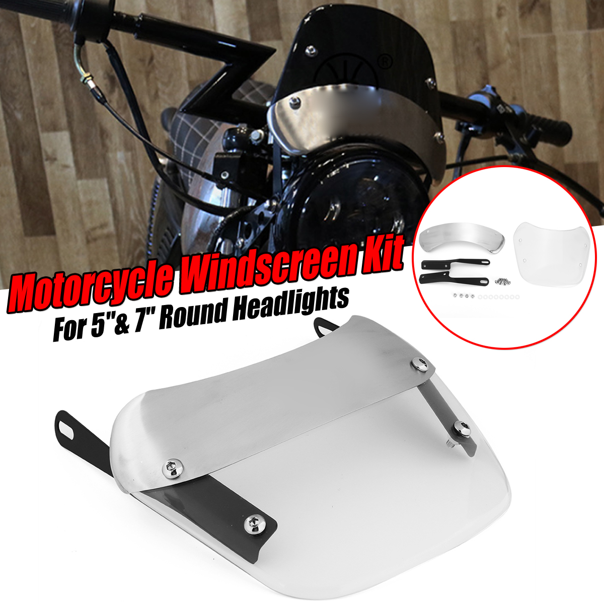 Clear-Front-Windshield-Windscreen-Bracket-For-Motorcycle-5quot--7quot-Round-Headlights-1603417