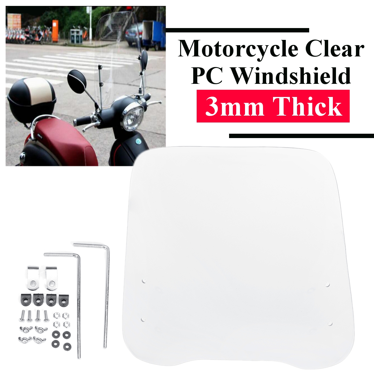 Motorcycle-Clear-Windshield-Deflector-Universal-Scooter-Windscreen-3mm-Thick-1520808