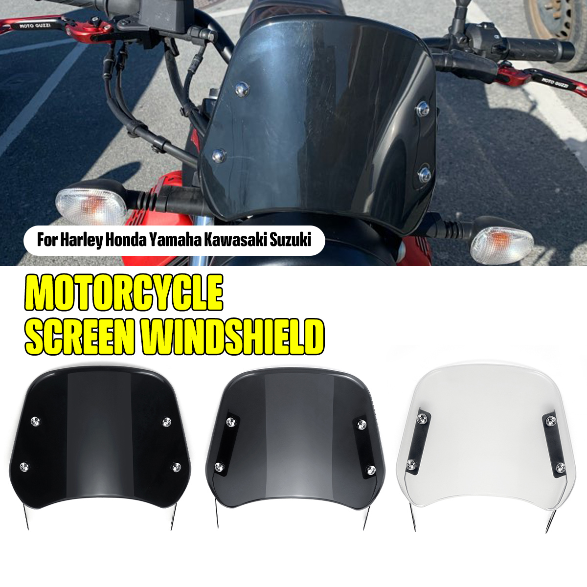 Motorcycle-Windshield-Windscreen-Universal-For-HarleyHondaYamahaKawasaki-1680010
