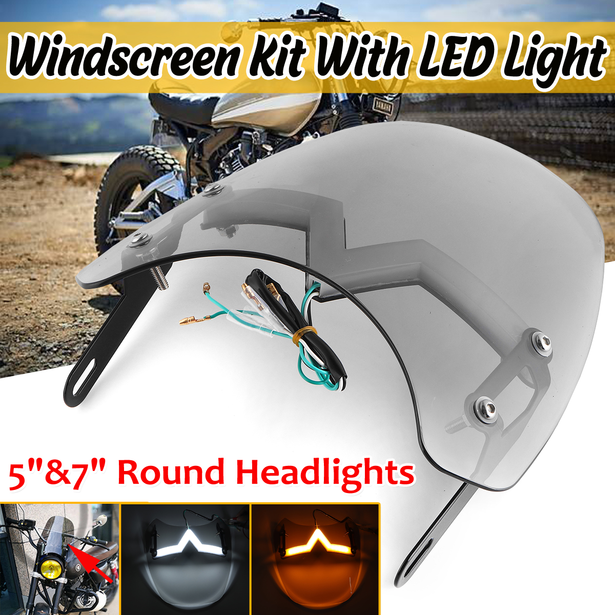 Universal-5-7-Smoke-Round-Headlight-Front-Fairing-Motorcycle-Windshield-Windscreen-With-LED-1718146