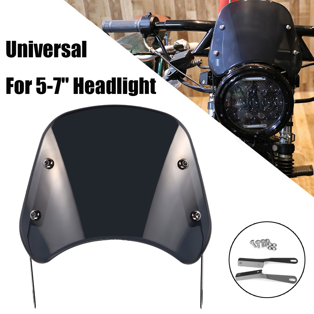 Universal-Motorcycle-Windshield-5-7quot-Windscreen-For-HondaYamahaKawasakiSuzuki-1735303