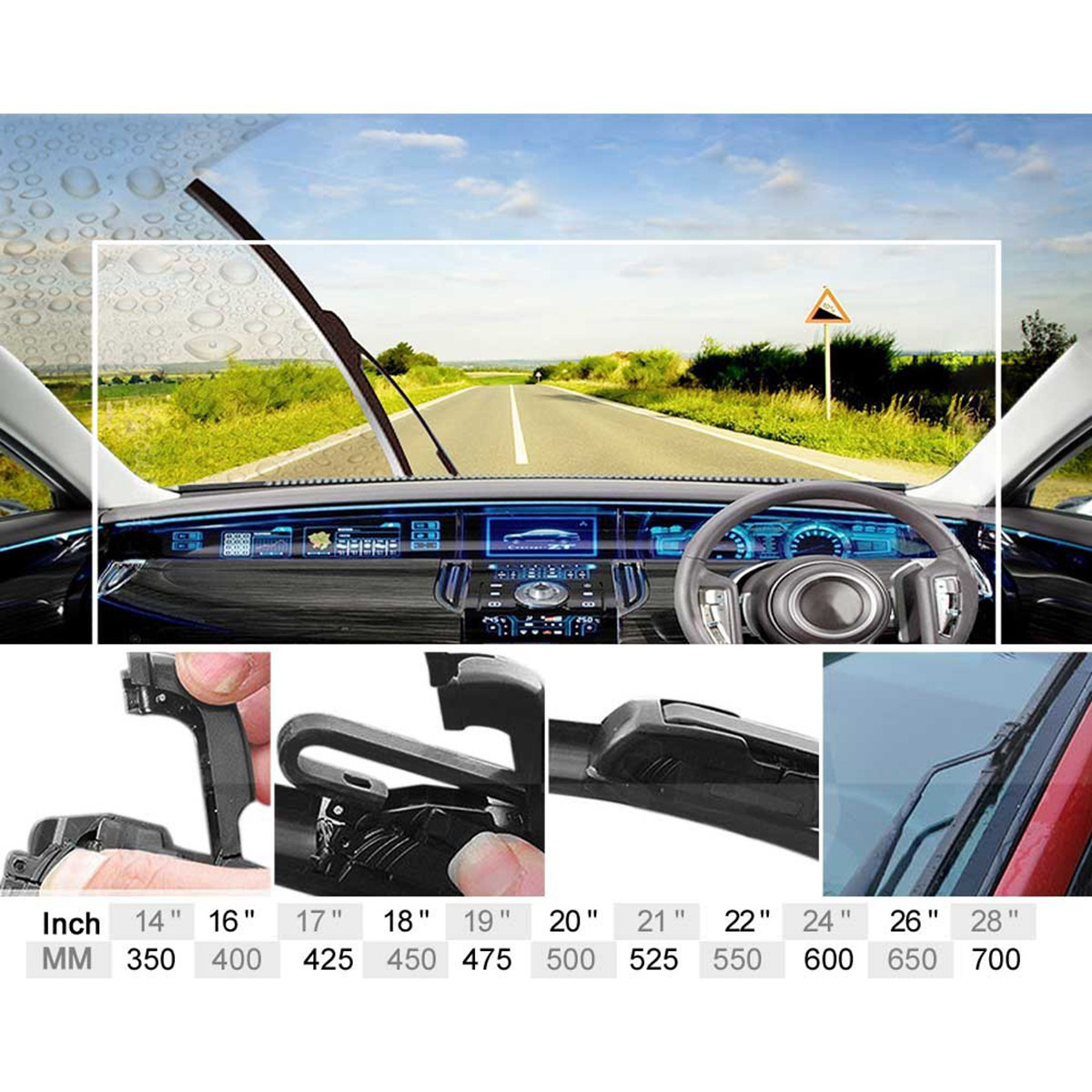 26-and-17-Inch-Black-Universal-J-Hook-Car-Windshield-Wiper-Blade-Bracketless-1425389