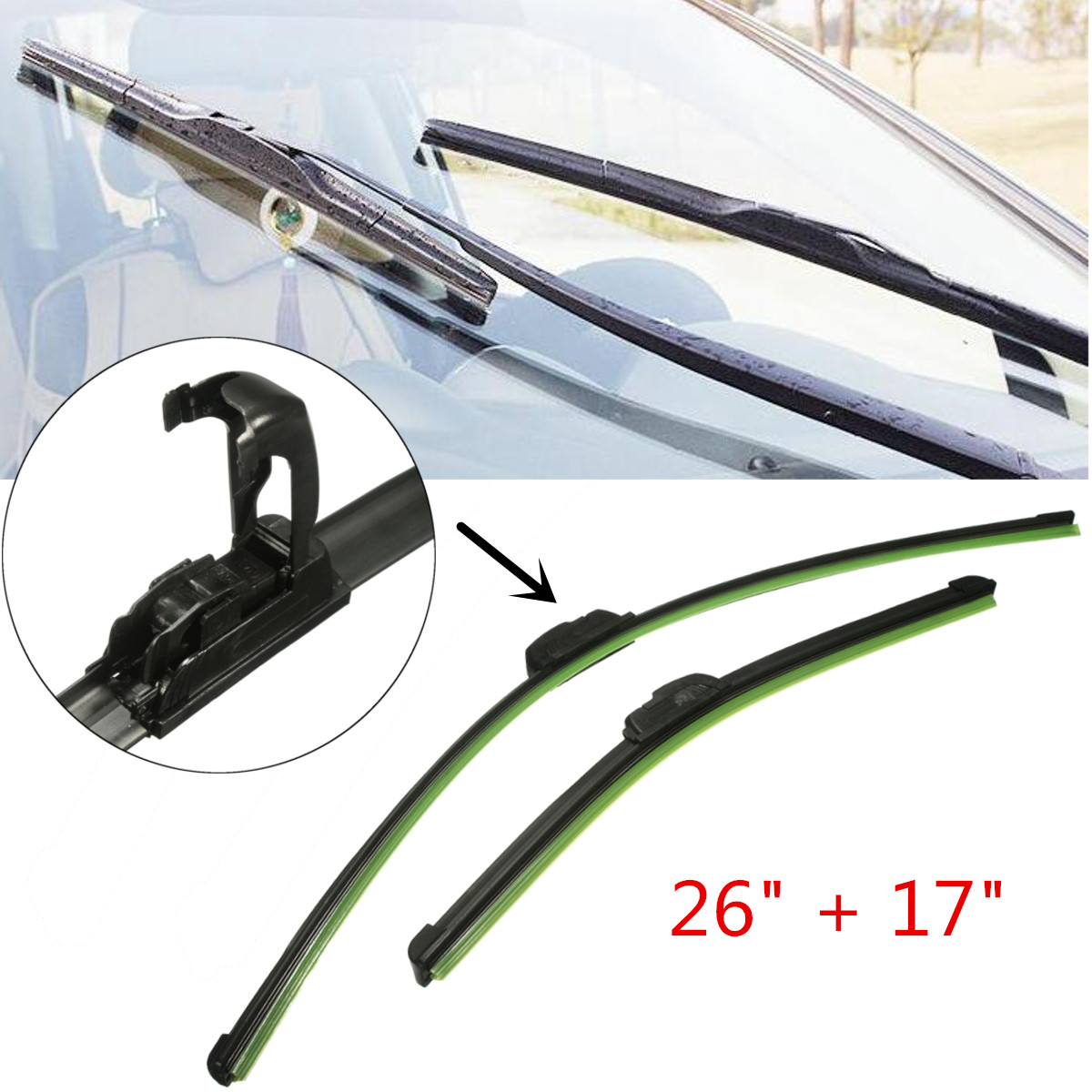 26-and-17-Inch-Black-Universal-J-Hook-Car-Windshield-Wiper-Blade-Bracketless-1425389