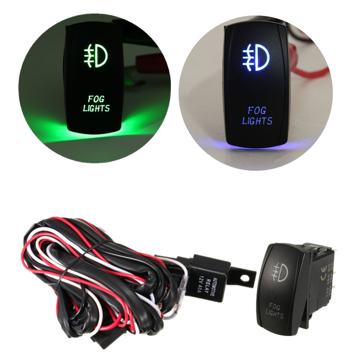 12V-40A-LED-Fog-Light-Wiring-Harness-Laser-Rocker-Switch-Relay-Fuse-Kit-1052257