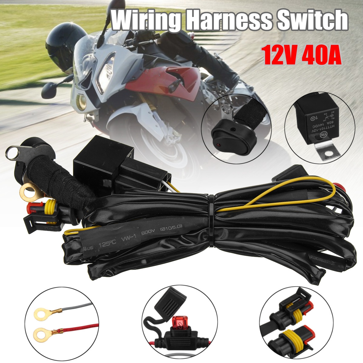 12V-40A-LED-Fog-Lights-Wiring-Harness-Switch-OnOff-For-BMW-R1200GS-F800GSADV-1289857